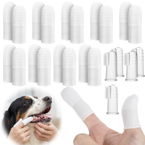 25Pcs Cat & Dog Toothbrush Soft Fabric Pet Finger Toothbrush Kit Washable & Reusable Oral Cleaning Wipes for Puppies Kittens at Home Dental Care (White and Clear)