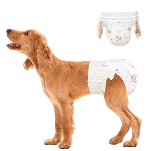 Ambreview Dog Diapers Female, Disposable Pull Up Doggie Diapers for Female Dogs, Ultra Absorbent & Anti-Side Leakage, Stretchy Diaper for Dogs in Heat/Elderly/Disabled (M,10Count) - size: M(Waist 11.8"-19.7")