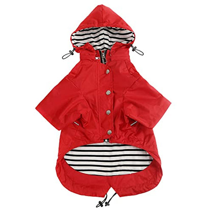 Morezi Dog Zip Up Raincoat with Reflective, Rain/Water Resistant, Adjustable Drawstring, Removable Hood, Raincoats with Legs 8lbs to 80lbs Available - Red - XS - color: Red, size: X-Small