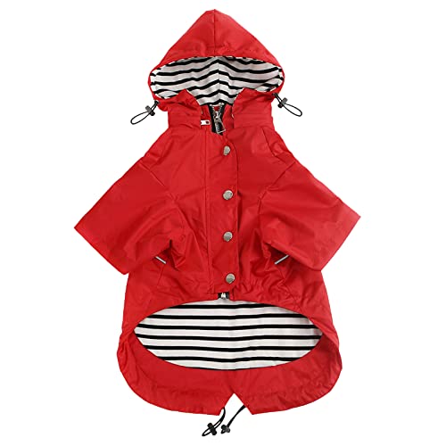 Dog Zip Up Raincoat with Reflective, Rain/Water Resistant, Adjustable Drawstring, Removable Hood, Raincoats with Legs 8lbs to 80lbs Available - Red - Small - color: Red, size: Small