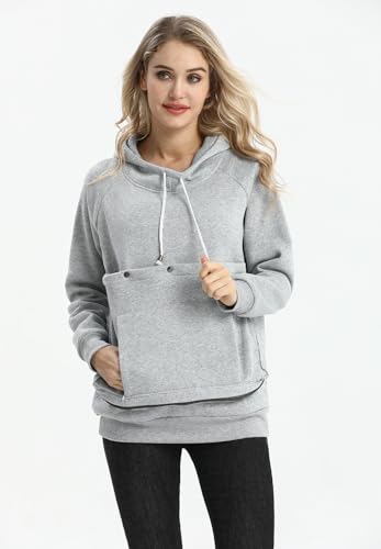 Pet Cat Dog Pouch Hoodie Small Animal Carrier – Kitten Puppy Pouch Sweatshirt Holder Fleece Unisex Hoodies Light Grey - color: Light Grey, size: Large