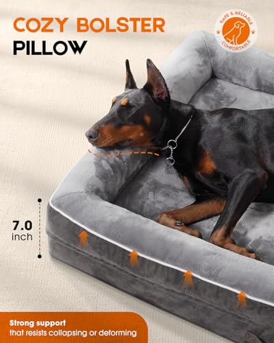 Upvilla Large Orthopedic Dog Bed, Four-Sided Cushioned Egg-Shaped Foam Dog Sofa, Waterproof Removable Cover, Pet Sofa Bed with Non-Slip Base, Larg Dog Bed,Gray - color: Gray, size: 36"l x 24"w x 7"th