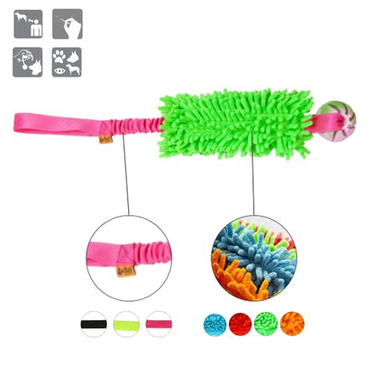 Dingo Dog Tug Toy and TPR Rubber Ball with Bungee Handle, Microfiber Green - color: Green