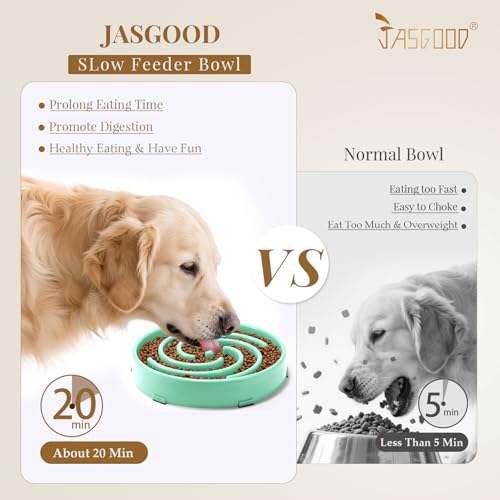 JASGOOD Slow Feeder Dogs Bowl for Medium Dogs,Anti-Gulping Pet Slower Food Feeding Bowls Stop Bloat,Preventing Choking Healthy Design Dogs Bowl, O-Pea Green - color: Mint Green