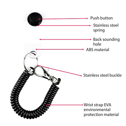 Dog Training Clicker, ABS Material Clicker with Black Long Wrist Strap and Ring, Universal for Dogs and Cats (White) - color: White