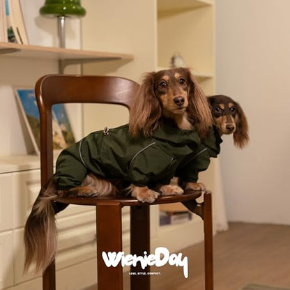 Dachshund Full Body Dog Raincoat, Waterproof 4-Leg Jacket with Removable Belly Flap, Lightweight Reflective Hooded Dog Coat for mini Dachshund Small Medium Dogs (Medium(11-15lbs)) - size: Medium(11-15lbs)