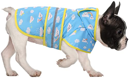 HDE Dog Raincoat Jacket Reflective Adjustable Hooded Pet Poncho Rain Coat with Leash Hole for Small to X-Large Dogs Cartoon Storm - S - color: Cartoon Storm, size: Small