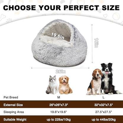 Cat Beds for Indoor Cats - Self Warming and Calming Small Dog Bed with Cover Cave, Cat Cave Bed for Puppy and Kitty,Cozy Fluffy Pet Beds for Small Dogs, Waterproof Bottom Washable 26×26inch - size: 65cm-gray