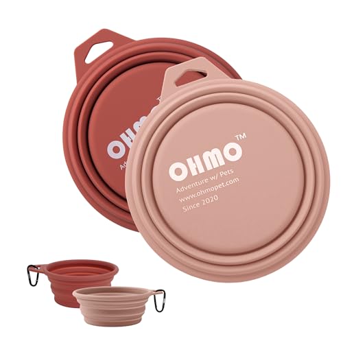 OHMO Large Collapsible Dog Bowls, (2 Pack 27oz/800ml) Premium Silicone Portable Travel Water Food Foldable Bowls Pet Feeding Bowl for Outdoor Camping Hiking - color: Erythrinus&Coral, size: 2x27oz