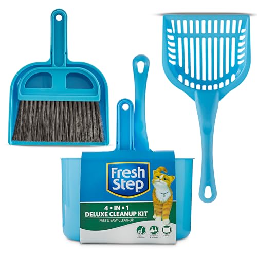 Fresh Step 4-in-1 Deluxe Litter Cleanup Kit Scoop Broom Dust Pan Hanging Caddy Blue Standard Litter Boxes Compatible - size: One Size, style: Deluxe Cleanup Kit