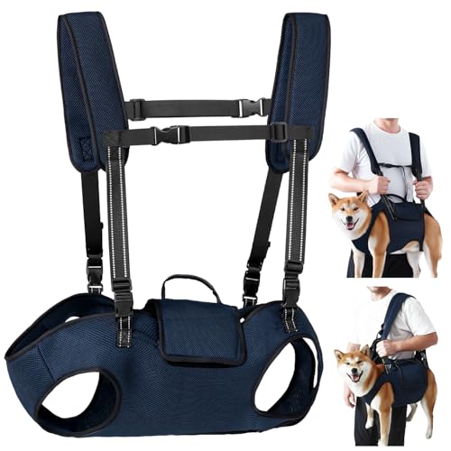 Nasjac Dog Lift Harness, Navy, XL (35-55 lbs) | Full Body Sling Carrier, Adjustable Straps & Control Handle, Breathable Backpack, For Elderly Injured Arthritic Disabled Dogs