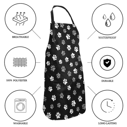 Sweetshow Cute Dog Apron with 2 Pockets and Adjustable Neck Waterproof Kitchen Cooking Dog Grooming Aprons for Women Men - color: Dog Paw 1