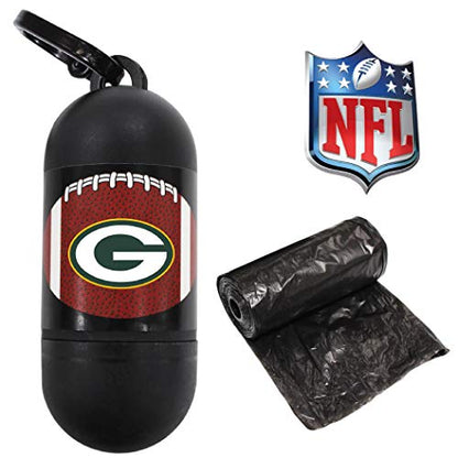 Pets First NFL GREEN BAY PACKERS PET LICENSED Poop Waste Bag Dispenser and D Ring for Leash with 15 Premium Garbage Bags - color: Green Bay Packers, size: 1 Count (Pack of 1)