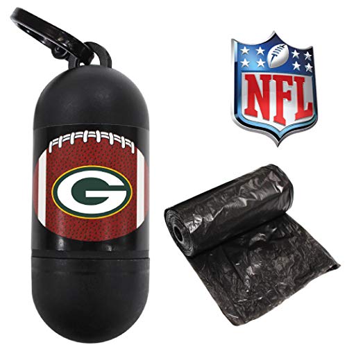 Pets First NFL GREEN BAY PACKERS PET LICENSED Poop Waste Bag Dispenser and D Ring for Leash with 15 Premium Garbage Bags - color: Green Bay Packers, size: 1 Count (Pack of 1)