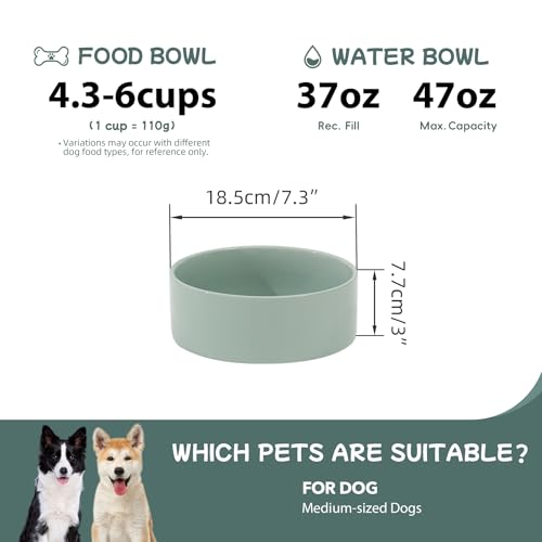 Havniva 7.3inch Ceramic Dog Bowls Dog Food Bowl for Medium Breed Dog Food and Water Bowl Non-Slip Dog Dish Large Capacity Feeding Pet Water Bowl - color: 1 Bowl - Light Green, size: 7.3inch