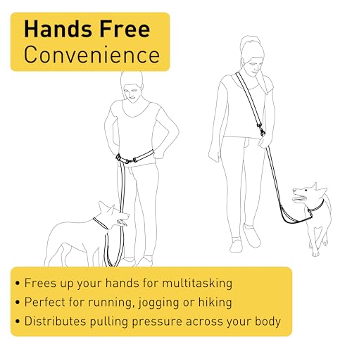 Hands Free Dog Leash - Waist or Shoulder Leash for Walking and Hiking with Medium and Large Dogs, Adjustable 4 to 6 FT Outdoor Bungee Lead with Traffic Handle by Nuvuq (18-120 lbs, Black) - color: Black Pepper