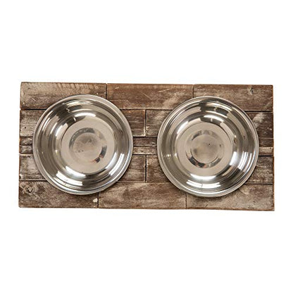 Huntley Equestrian Pet Elevated Dog and Cat Double Bowl Feeder Stainless Steel Bowls (Berjen, Large), Tan, Model:02141 - size: Large