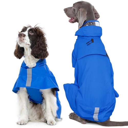 Kuoser Dog Raincoat, Waterproof Dog Rain Jacket with Clear Hooded Double Layer, Lightweight Reflective Dogs Rain Coat with Adjustable Belly Strap, Rain Coats for Large Dogs Outdoor Wear, Blue XL - color: Blue, size: X-Large(Chest:26.77-31.89'')
