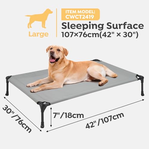 Veehoo Raised Dog Bed - Cooling Elevated Pet Cot with Mesh, No-Slip, Durable for Large Dogs, 42" x 30", Grey, CWC1803-L - color: 2Packs- Grey, size: 42.0"L x 30.0"W x 7.0"Th
