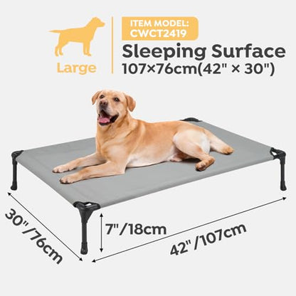 Veehoo Raised Dog Bed - Cooling Elevated Pet Cot with Mesh, No-Slip, Durable for Large Dogs, 42" x 30", Grey, CWC1803-L - color: 2Packs- Grey, size: 42.0"L x 30.0"W x 7.0"Th