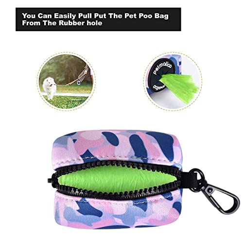 Petmolico Dog Poop Bag Holder Leash Attachment, Waste Bag Dispenser Zippered Pouch, Fits Any Leash, Includes Free Roll of Bags, 2 Pack - Blue Pink Camouflage - color: Blue Pink Camouflage