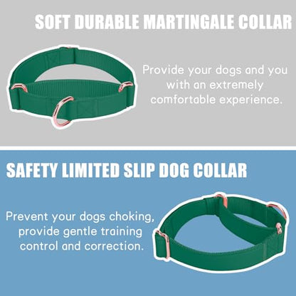 Soft Leather Martingale Dog Collar - Adjustable Rose Gold Limited Slip Collars [Easy to Clean], Stylish Durable Heavy Duty Nylon No Pull Training Collar for Small Medium Large Dogs XS Dark Green - color: Dark Green, size: XS (Neck 8"-11", Width 3/5")