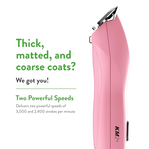 Wahl Pro Animal KM2+ Corded Clipper - Pet Clippers for Cats, Dogs & Horses - Premium Grooming Tools - 2 Speeds & 14-Foot Cord - Pink