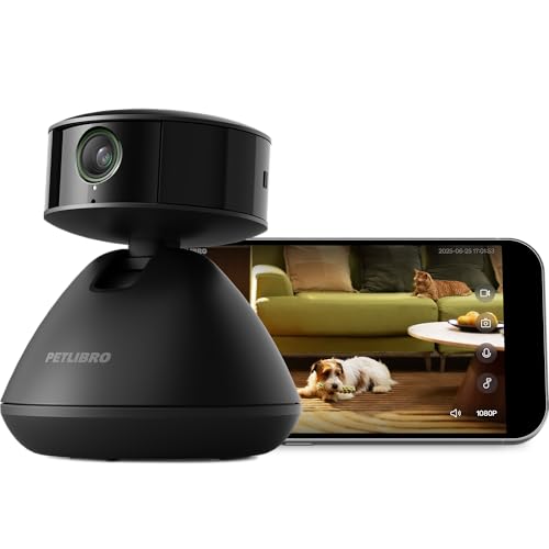 PETLIBRO Dog Camera with Phone App, 360° Auto Tracking Pet Camera Indoor with Phone App for Home Alone Pets, Cat & Puppy Camera with 2-Way Audio, Night Vision, Indoor Camera WiFi - color: Black, size: Pet Cam