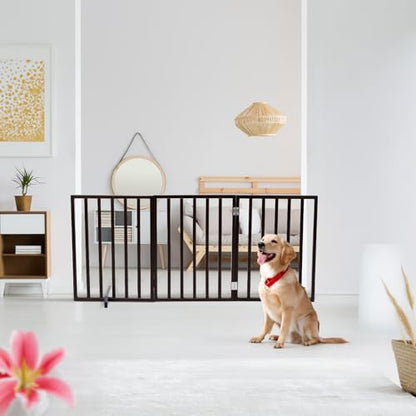 Outvita Freestanding Dog Gate, 24" H Foldable Wooden Pet Barrier Fence,3-Panel Pet Fence with Support Feet for Stairs，Hallways,Doorways, Walnut - size: 24"High