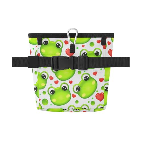 Frog Water-Resistant Dog Treat Pouch, 3 Ways to Wear Treat Bag with Magnetic Closure & Reflective Strip, Hands-Free for Pet Training, Walking