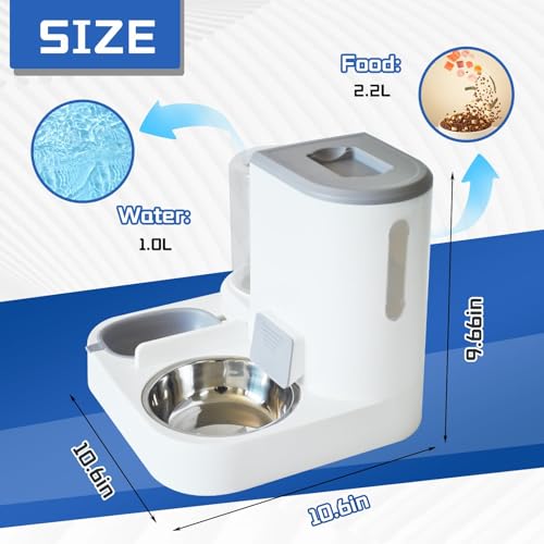 Automatic Cat Food and Water Dispenser Set 2 in 1, All-in-One Gravity Pet Feeder with Stainless Steel Cat Food Bowl Travel Auto Supply Feeder and Water Dispenser for Small Medium Cats Dogs (Gray) - color: 【Gray】
