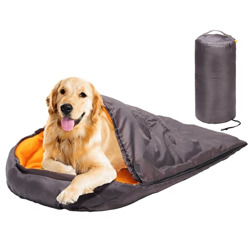 Lifeunion Dog Sleeping Bag with Storage Bag Waterproof Warm Packable Dog Bed for Travel Camping Hiking Backpacking (Grey+Orange) - color: Grey+Orange