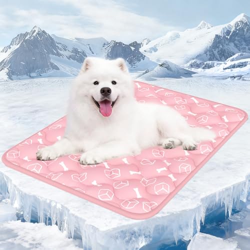 Rywell Dog Cooling Mat 2.0,Soft Blush Pink, 36" x 27" Thick & Durable Cooling Mat for Dogs, Long-Lasting Cool with Waterproof & Color-Changing Arc-Chill Tech (Q-Max>0.5) Washable,&Non-Toxic - color: Pink, size: Large