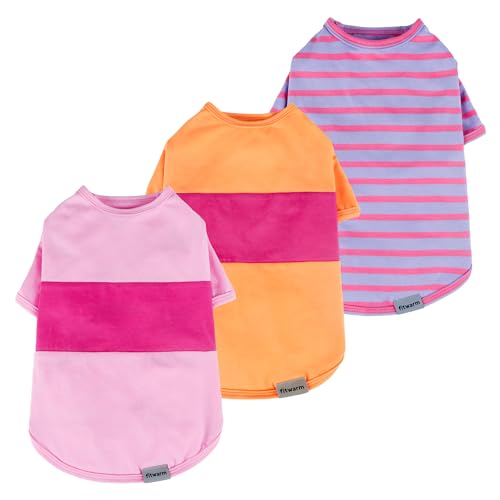 Fitwarm 3 Pack Color Block Striped Dog Shirt, Summer Dog Clothes for Small Dogs, Breathable Lightweight Dog Tshirt, Pet Outfit, Pink, Orange, Purple, Medium - color: Pink-Orange-Purple, size: Medium