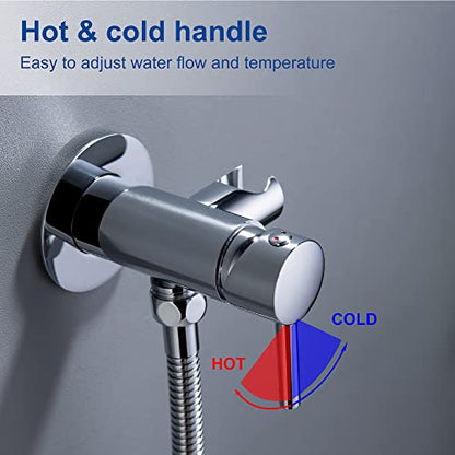SHAMANDA Warm Water Bidet Sprayer for Toilet with Hot and Cold Brass Rough-in Valve, Stainless Steel Round Handheld Bidet Attachment Set for Feminine, Pets and Baby Diaper Wash, Polished Chrome BDS09 - color: Chrome, style: Hot & Cold Water Modes-Round