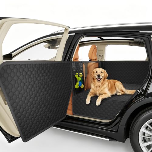 Dog Car Seat Cover for Back Seat Larger,Waterproof Oxford cloth Hard Bottom Car Seat Cover for Dogs,Nonslip Backseat Dog Cover with Upgraded Door Protection Flap,Dog Hammock for Full Size Truck55×30in - size: Large