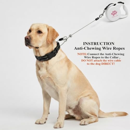 Chew Proof Retractable Dog Leash for Large Dogs, 16ft Heavy Duty Dog Lead with Anti-Chewing Steel Wire Rope, Tangle-Free 360° Swivel, One-Hand Brake & Lock,White L - color: White, size: Large