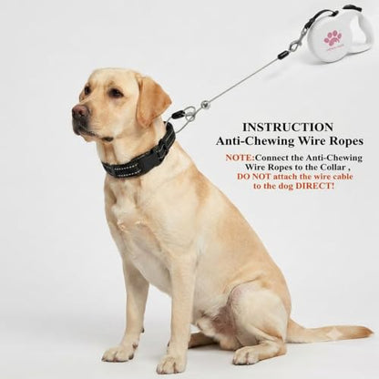Chew Proof Retractable Dog Leash for Large Dogs, 16ft Heavy Duty Dog Lead with Anti-Chewing Steel Wire Rope, Tangle-Free 360° Swivel, One-Hand Brake & Lock,White L - color: White, size: Large
