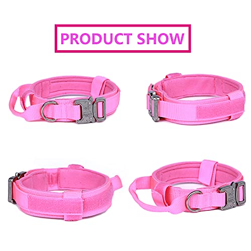 Tactical Dog Collar Adjustable Military Nylon Dog Collar with Control Handle and Heavy Duty Metal Buckle for Medium and Large Dogs (Pink,S) - color: Pink, size: Small (Pack of 1)