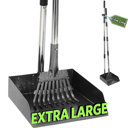 T2Y Pooper Scooper, Long Handle Dog Pooper Scooper, Adjustable Stainless Steel Rake & Extra Large Tray, Antirust & Durable Poop Scoopers for Yard, Lawn, Snowfield, Suitable for Multi-Dog Family - size: Rake & Large Tray