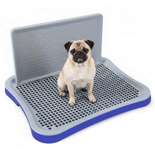 Dog Pee Pad Holder Dog Toilet, Indoor Potty Tray with High Walls Removable Mesh Pee Pad Holder for Puppy & Small Dogs Potty Training, Blue