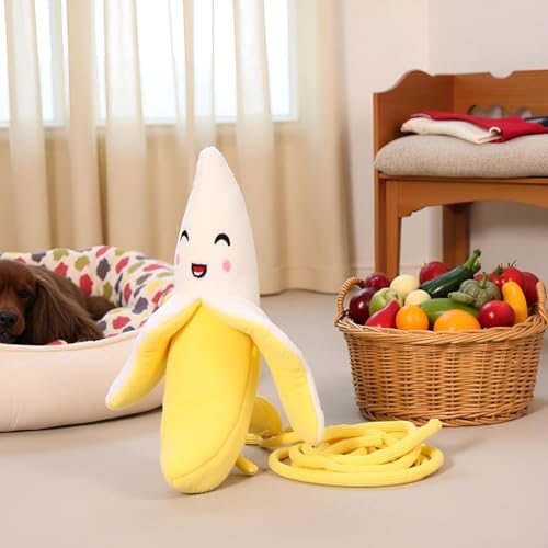 GANPUB 2Pcs Dog Toys,Squeeze Squeaker Puppy Dog Toys, Plush Dog Chew Toys, Dog Squeak Toys Pet Supplies (Banana)