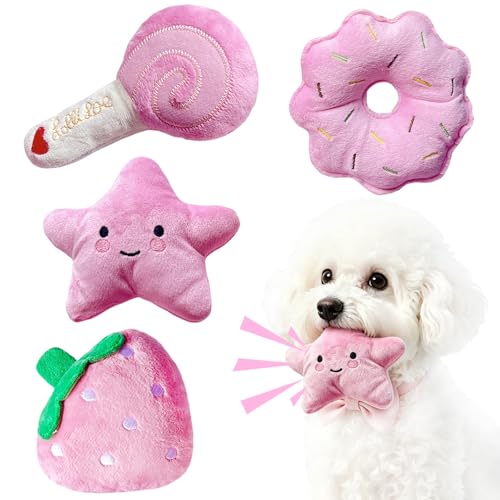 Small Dog Toys, Pink Puppy Toys, 4 Packs Dog Chew Toys for Fun | Dog Squeaky Toys, Plush Small Dog Toys for Dogs