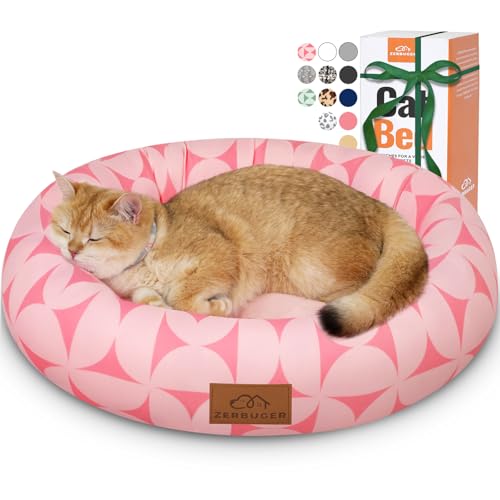 Zerbuger Cat Bed, 20In Dog Beds for Small Dogs, Calming Cat & Dog Beds for Indoor Pets, Pet Beds Comfortable Donut Round Ultra Soft (Pink Pattern, 20.0" L x 20.0" W x 6.5" Th) - color: Pink Pattern, size: Small