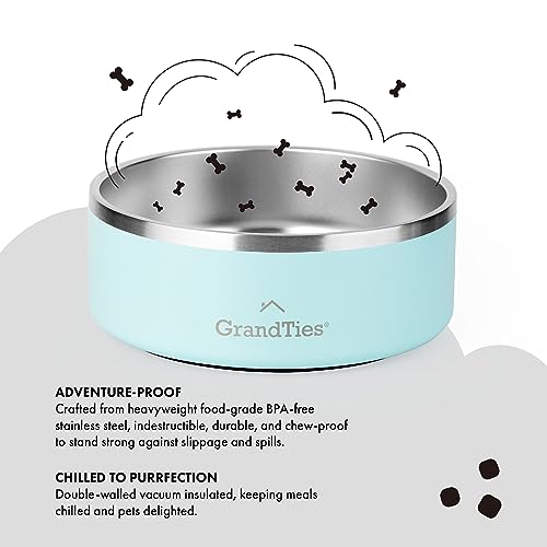 GrandTies Stainless Steel Dog Bowl | Engraved Reusable BPA-Free Insulated Cat & Dog Bowls | Large Heavy Duty Non Skid Spill Proof Bowl | Outdoor Dog Water Bowl (42oz, Powder Green) - color: Powder Green, size: 42oz