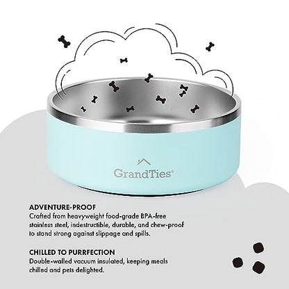 GrandTies Stainless Steel Dog Bowl | Engraved Reusable BPA-Free Insulated Cat & Dog Bowls | Large Heavy Duty Non Skid Spill Proof Bowl | Outdoor Dog Water Bowl (42oz, Powder Green) - color: Powder Green, size: 42oz