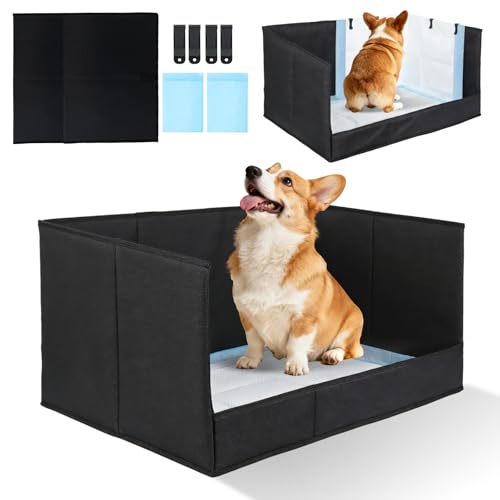 Dog Litter Box with High Walls, Pee Pad Holder Foldable, No Assembly, Waterproof, Seamless, Easy to Clean, Portable for Travel, No Spill Indoor Dog Potty Tray for Puppy & Medium Dogs - size: Medium