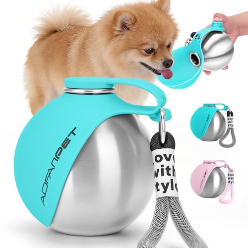 Portable Dog Water Bottle 10oz Stainless Steel Travel Dog Water Dispenser with Bowl No-Spill Puppy Water Bottle for Walking Hiking Small Dog Water Bottle - color: Blue