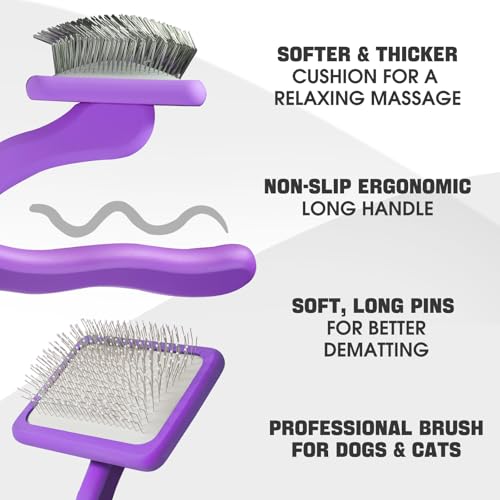 Bonteck Dog Slicker Brush for Dogs Grooming Kit 5PCS | Large Dog Brush for Goldendoodles Poodles Doodles | Long Pin Haired Brush | Poodle Brushes and Comb (Purple) - color: Purple