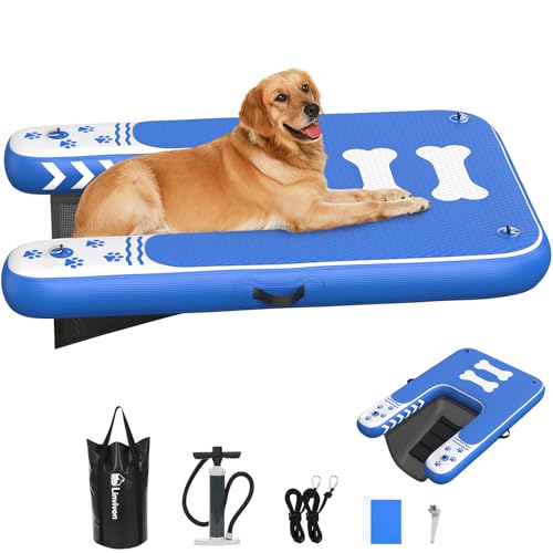 Inflatable Dog Boat Ramp for Dogs Up to 240 lbs, Inflatable Dock Floating Platform with Anti-Slip EVA Foam Safe & Easy Water Access, Dog Ramp for Pools, Lakes, Boats, Docks, Blue & White - color: Blue